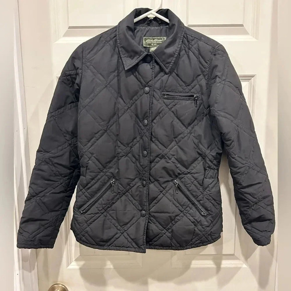 Eddie Bauer Black Goose Down‎ Quilted Jacket Coat women’s size Small - Picture 6 of 8